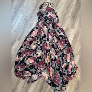 Lulu's Black and Pink Floral Maxi Skirt